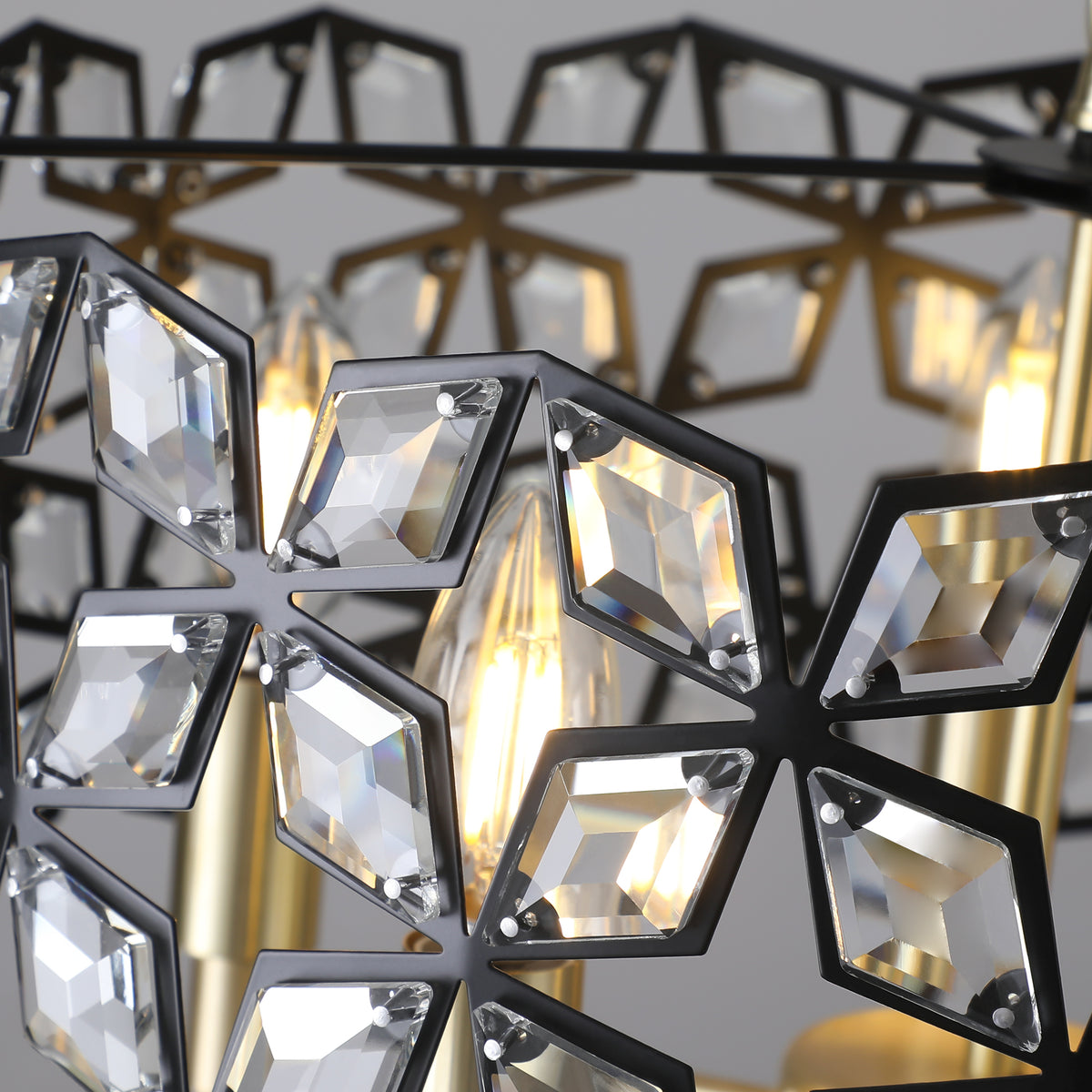 Sand Gold and Black Crystal Round Chandelier