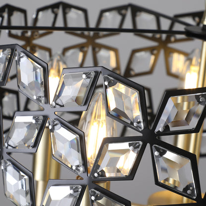 Sand Gold and Black Crystal Round Chandelier