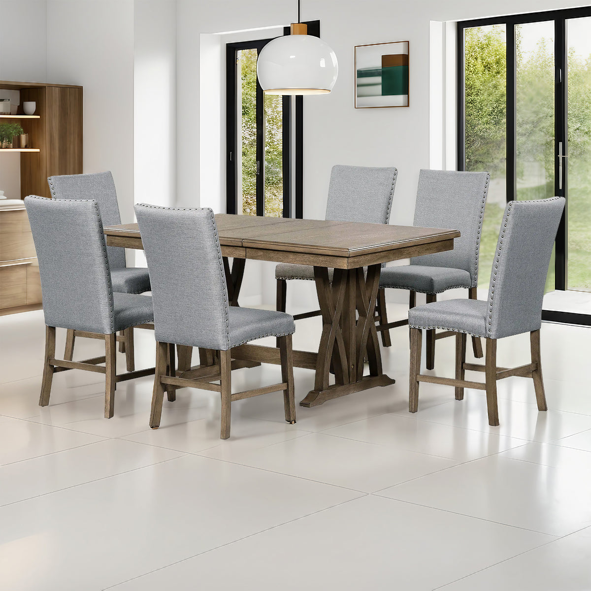 Dining Set with Cushioned Chairs Brown