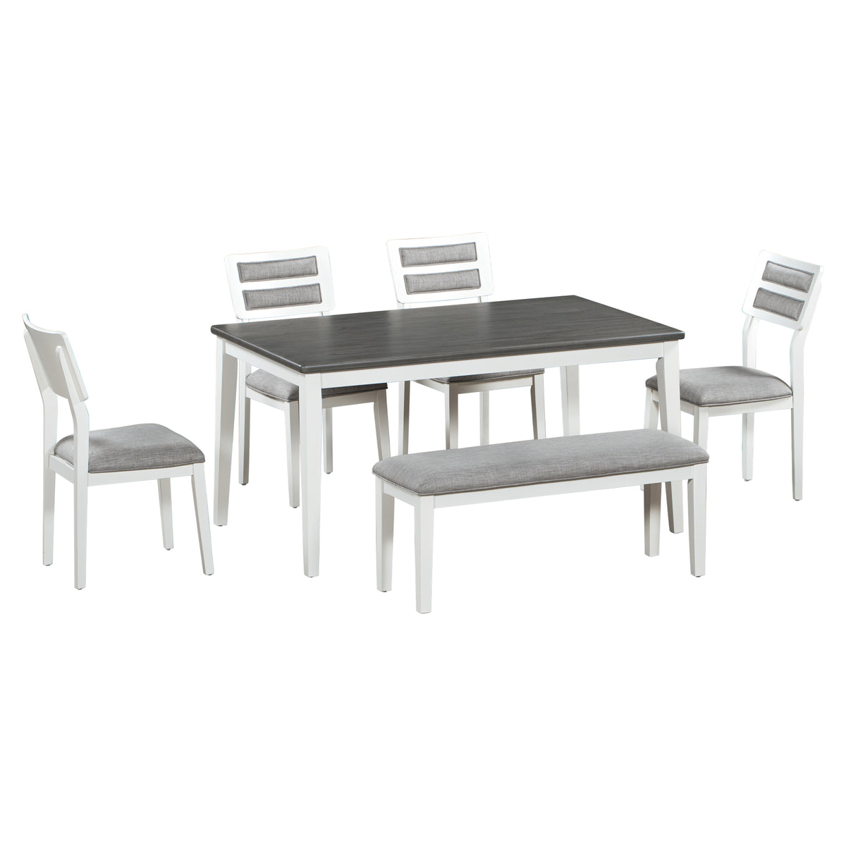 6-Piece Dining Set with Bench White and Gray