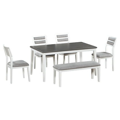 6-Piece Dining Set with Bench White and Gray