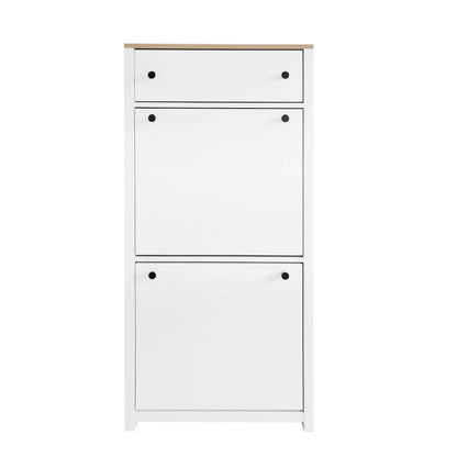 Ultra-Slim White Shoe Cabinet with Flip Drawers