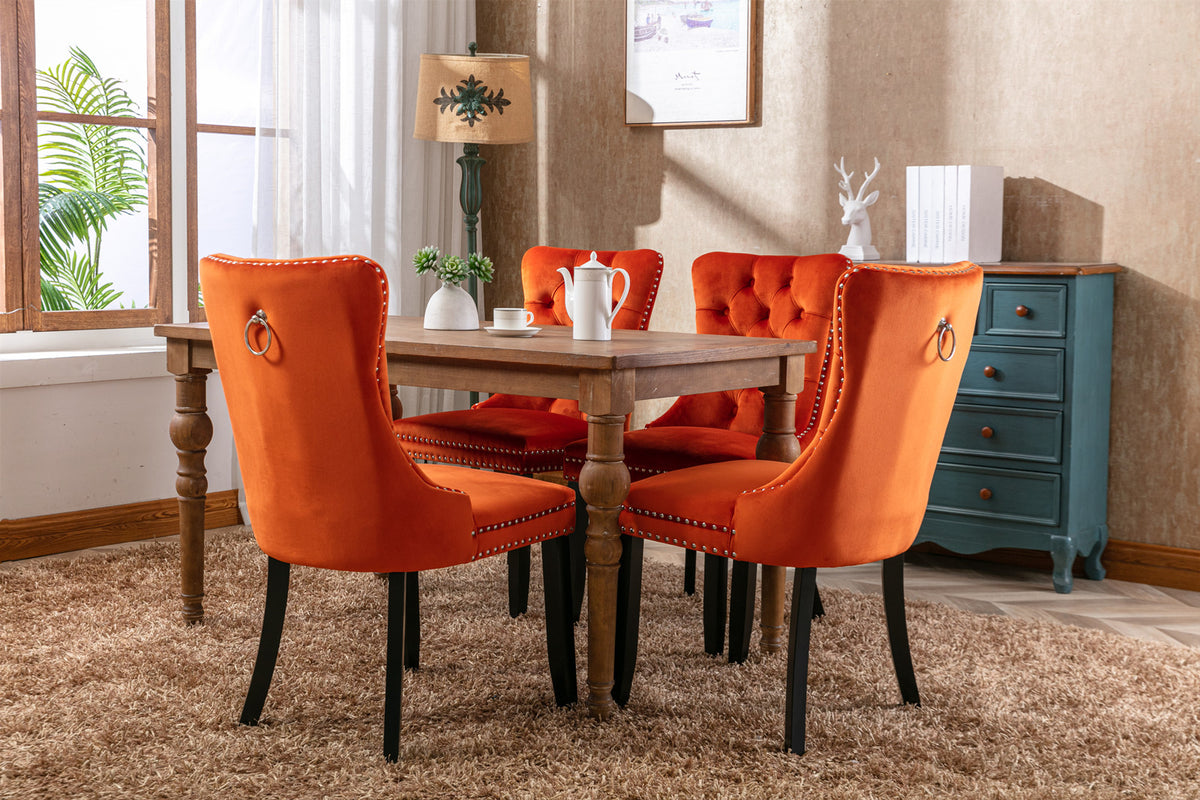 Nikki Tufted Linen Dining Chair Set (2 pcs) – Orange