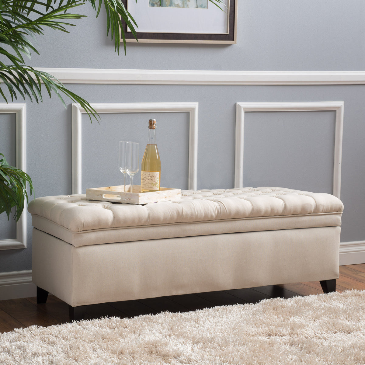 Juliana Velvet Storage Ottoman Beige