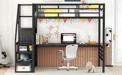 Full Metal Loft Bed with Desk Black
