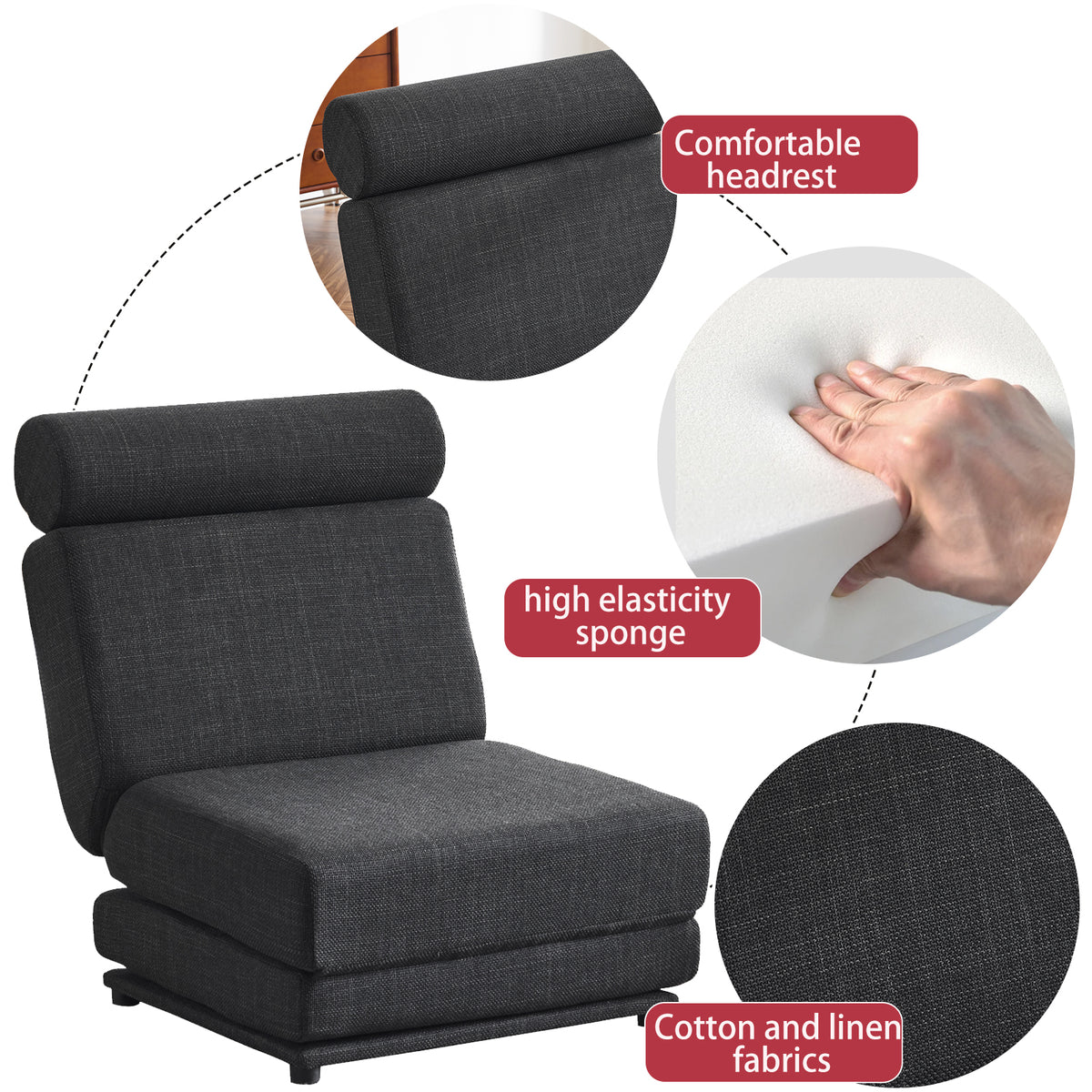 Single Sofa Bed Foldable Gray