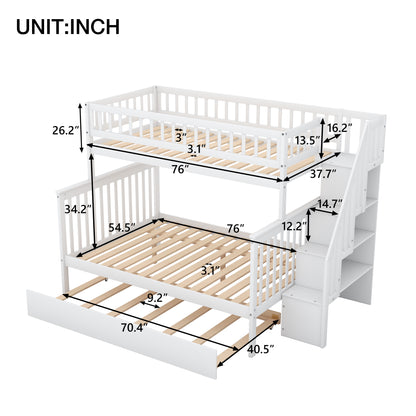 Twin Over Full Bunk Bed with Staircase White