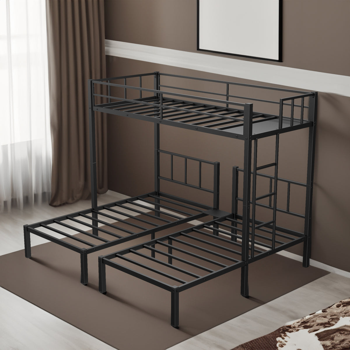 Triple Metal Bunk Bed Black