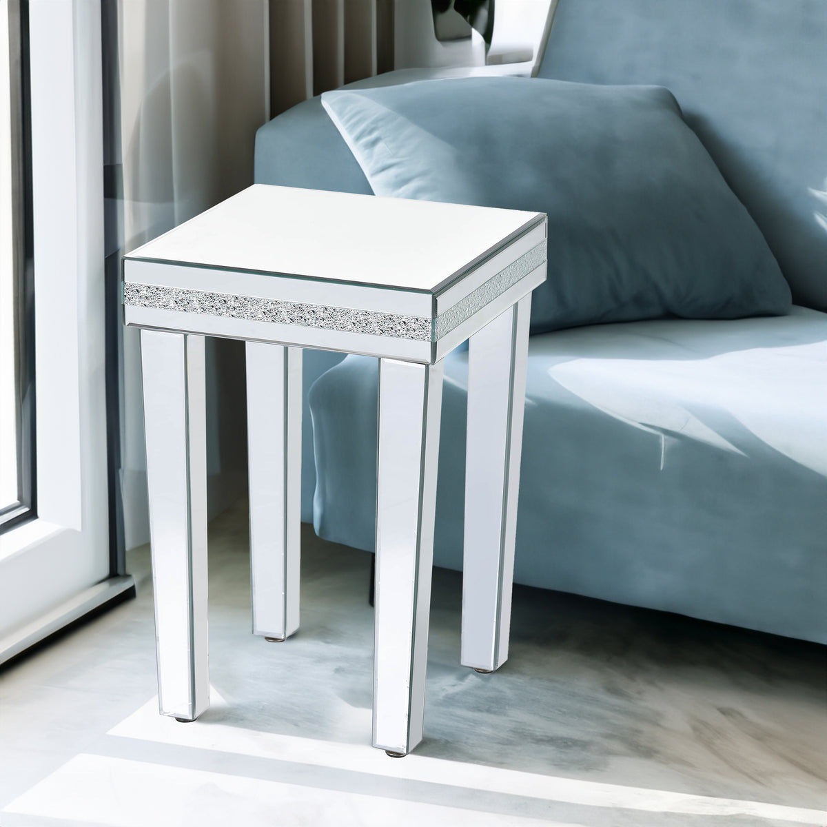 On-Trans Mirrored Side Table – Crystal Design