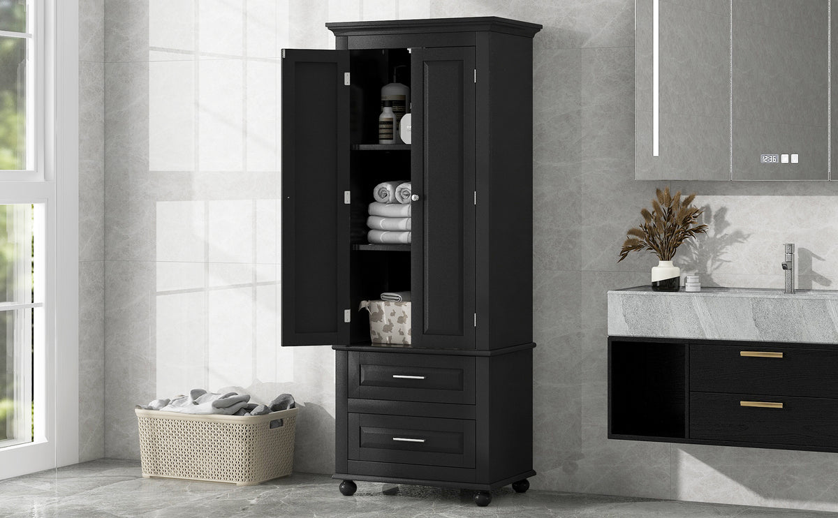 Tall Black Storage Cabinet with Drawers
