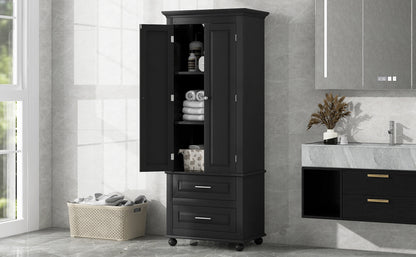 Tall Black Storage Cabinet with Drawers
