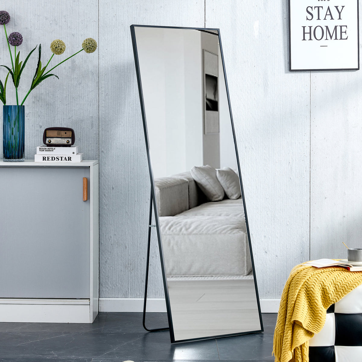 Full-Length Aluminum Mirror 65 x 23 Black Frame