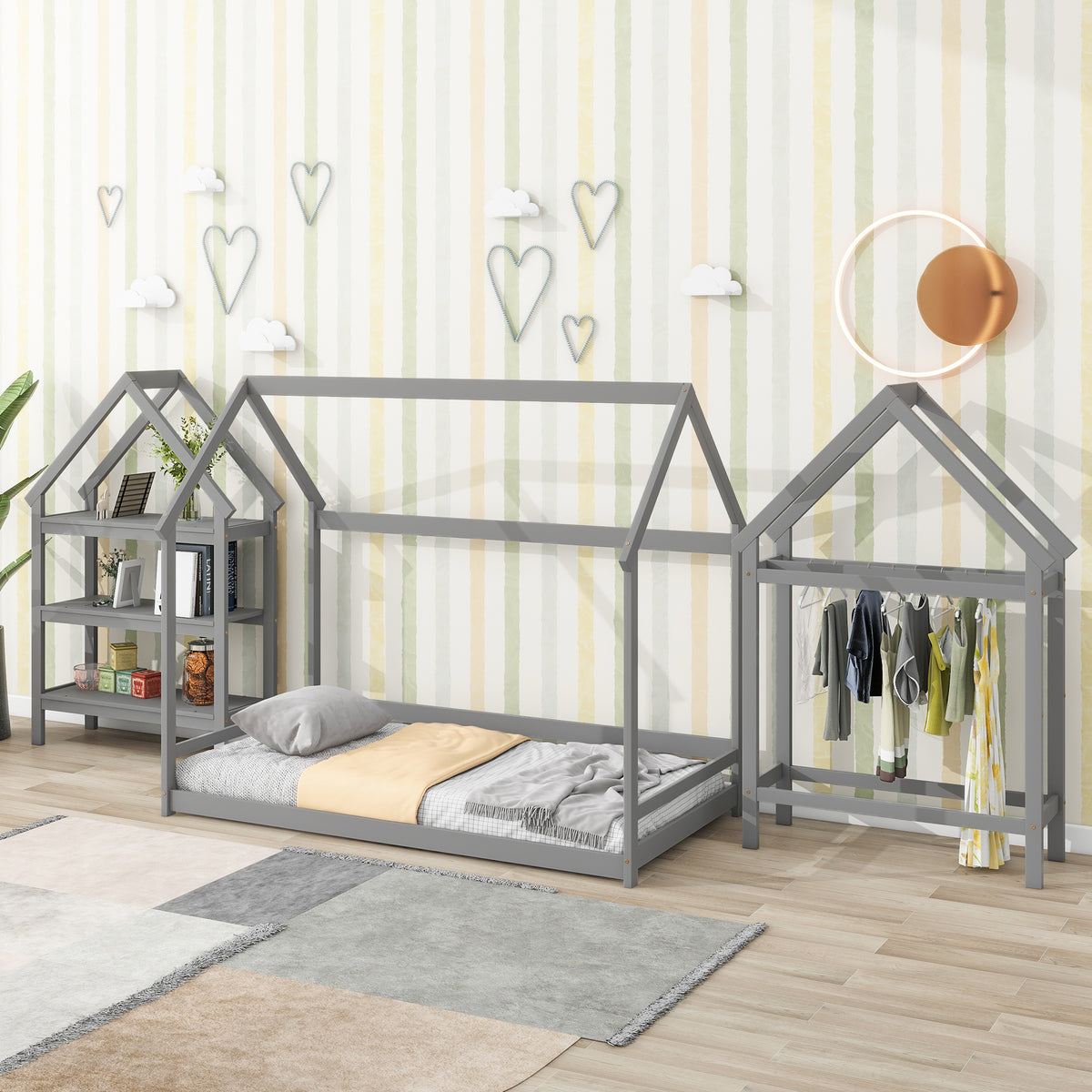 House Frame Platform Bed with Storage Gray