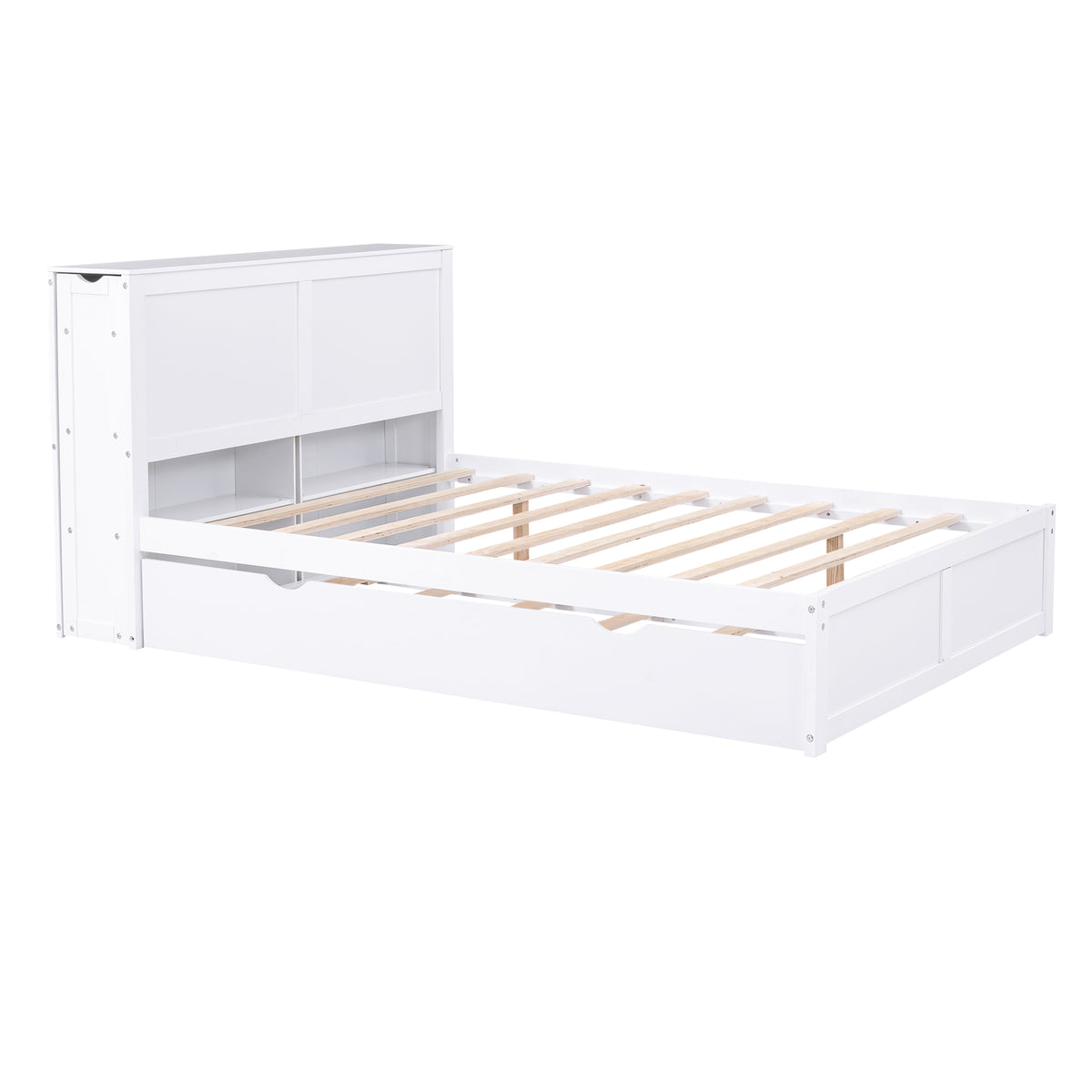 Full Storage Platform Bed with Trundle White