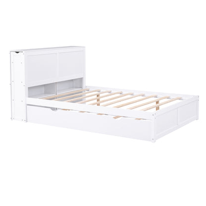 Full Storage Platform Bed with Trundle White