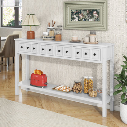 Rustic Entryway Console Table with Drawers Antique White