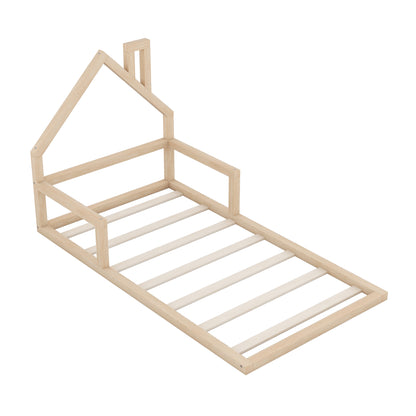 Twin Platform Bed with House Headboard Natural