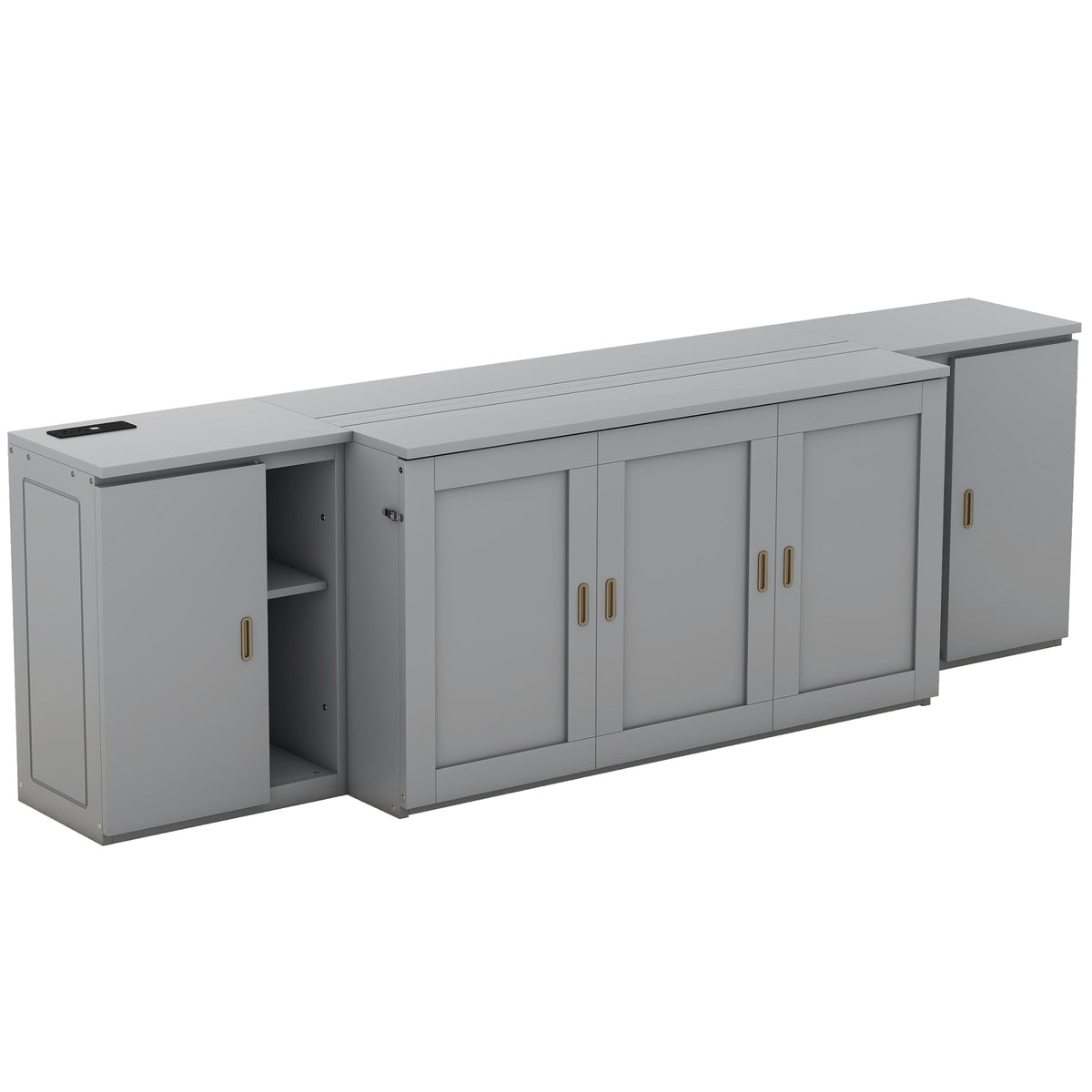 Queen Murphy Bed with Storage Gray