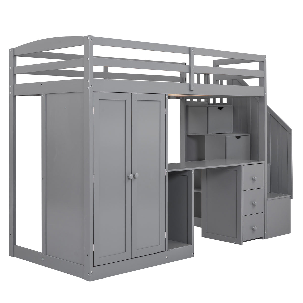 Twin Loft Bed with Wardrobe Gray