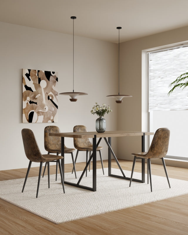 Modern Dining Chair Set (4 pcs) – Brown Upholstered Seats