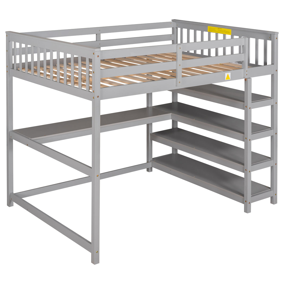 Full-Size Loft Bed with Desk and Drawers Gray