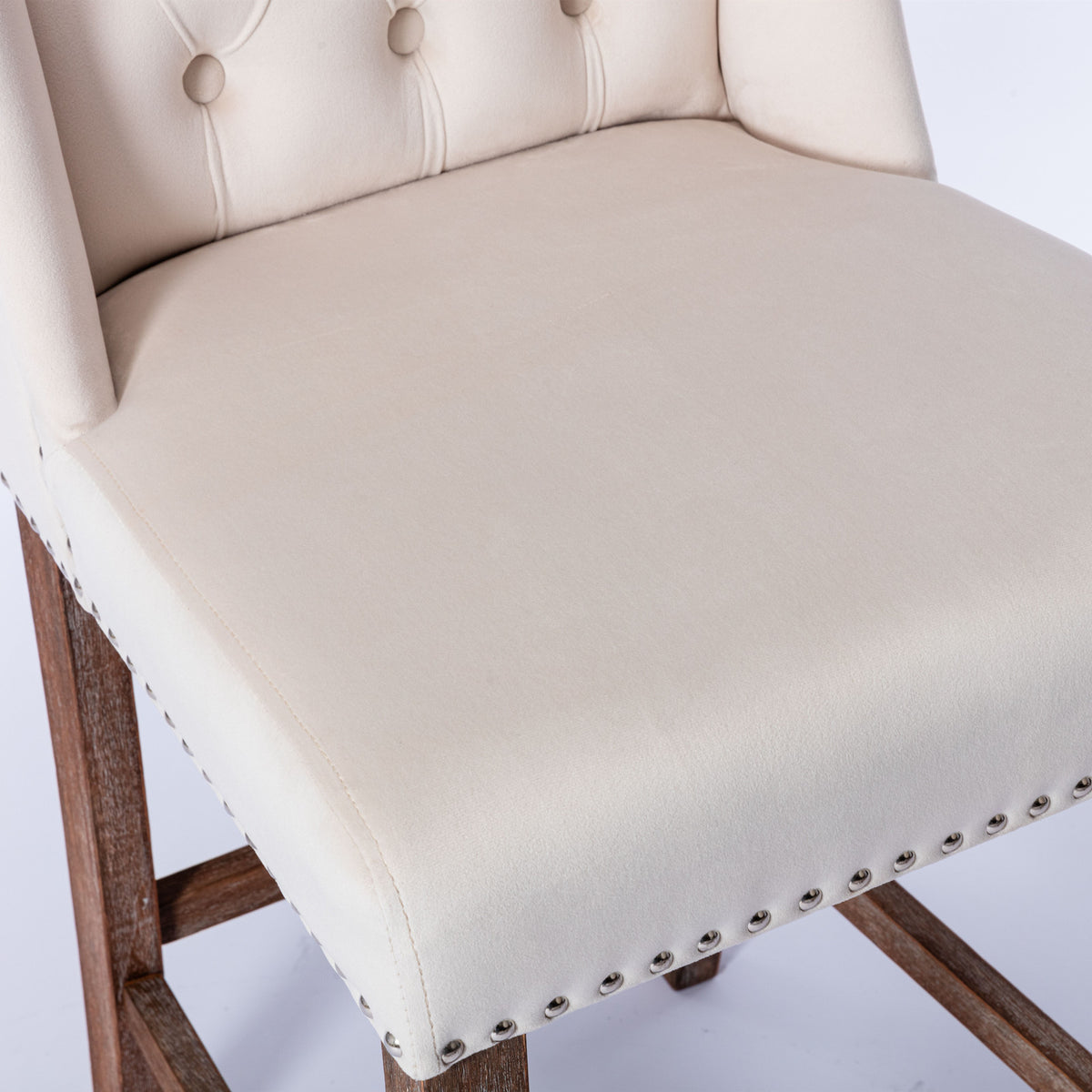 Upholstered Counter Bar Stools Set of 2 Beige