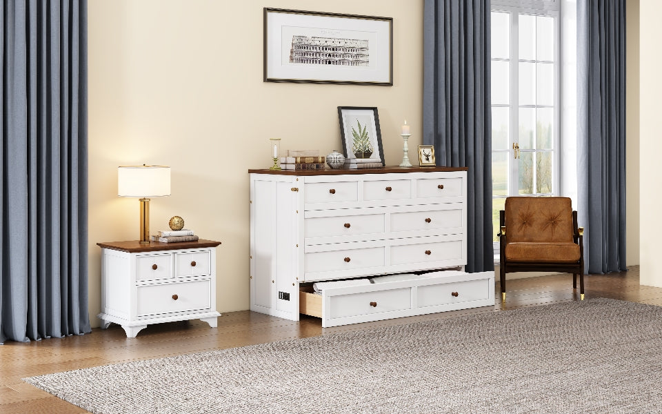 Pine Murphy Bed Queen White Walnut