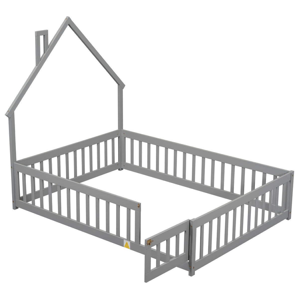 House Frame Bed with Fence Gray