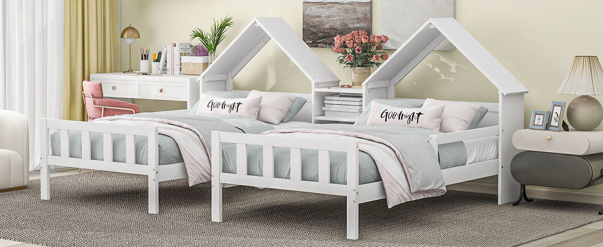 Twin Platform Bed with Built-In Nightstand White