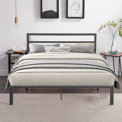 Charcoal Gray Metal Bed Frame with Headboard