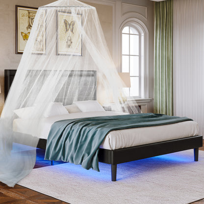 Queen Platform Bed PU Leather Black