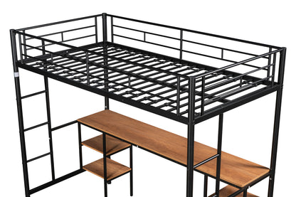 Heavy-Duty Twin Loft Bed with Built-In Shelves White