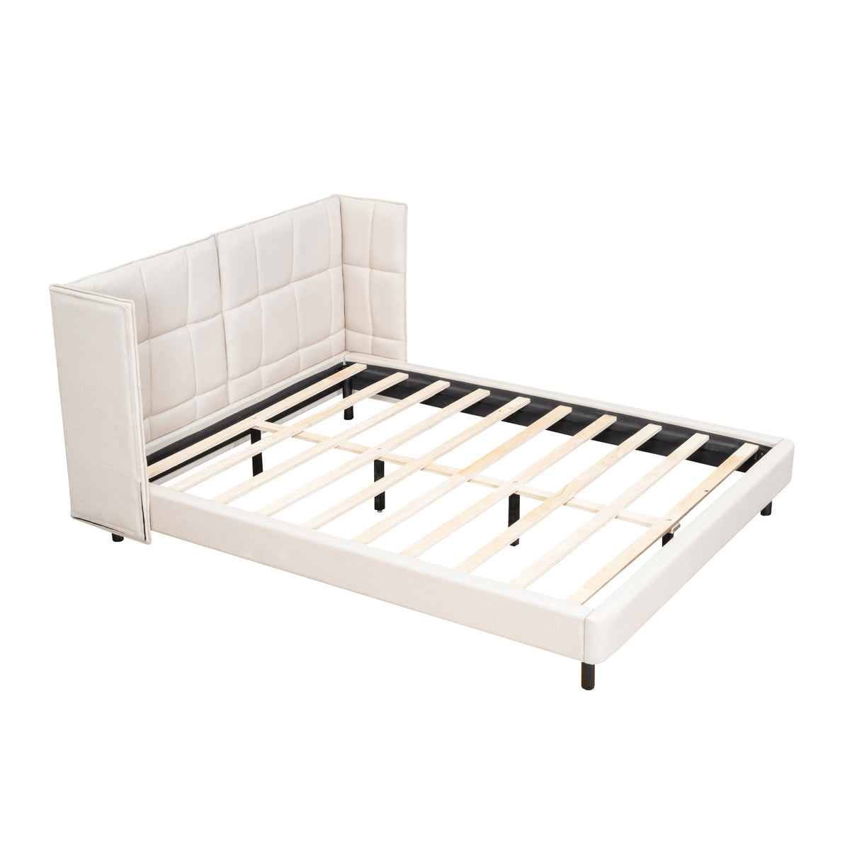 Queen Platform Bed with LED Headboard Beige