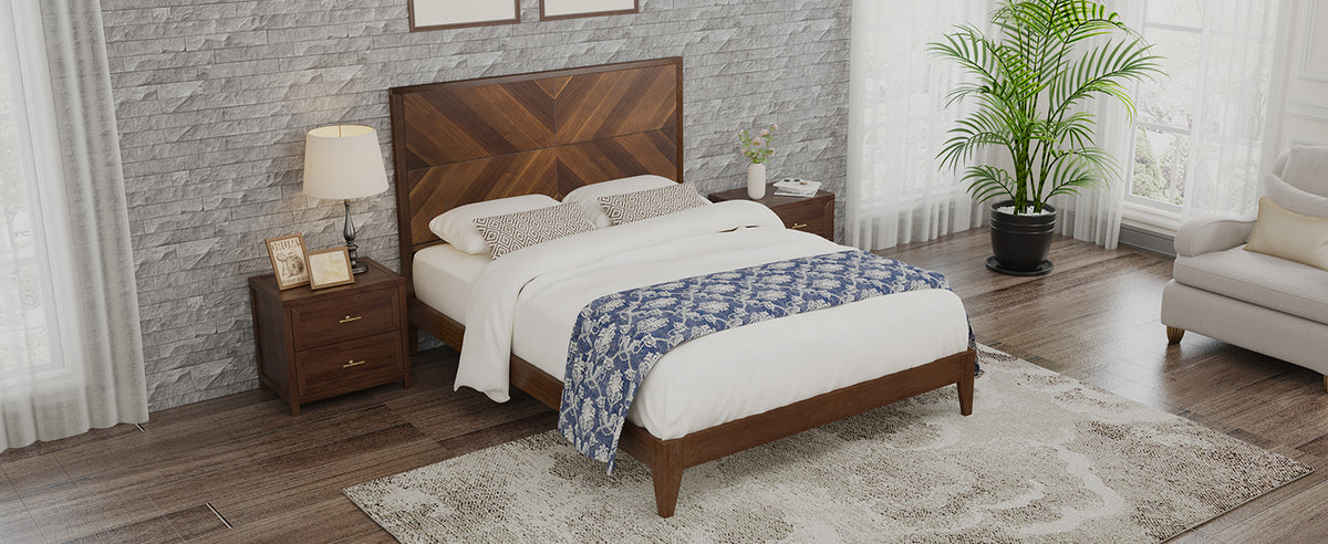 Mid-Century Platform Bed Walnut