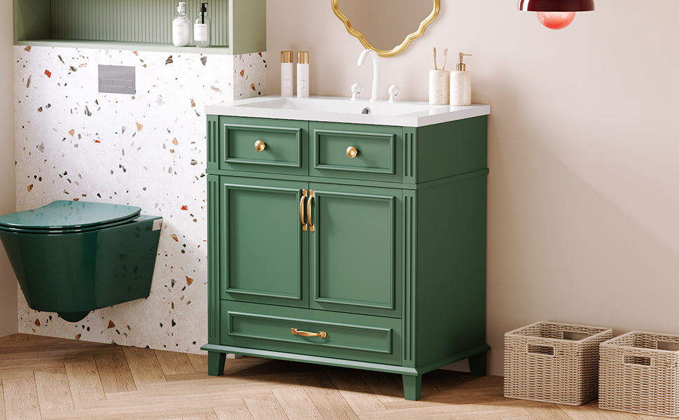 30-Inch Solid Wood Bathroom Vanity with Sink Green
