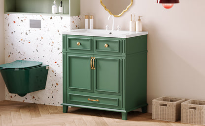 30-Inch Solid Wood Bathroom Vanity with Sink Green