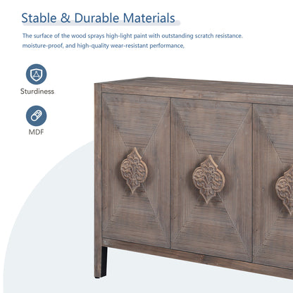 Four-Door Accent Cabinet with Carved Design Brown