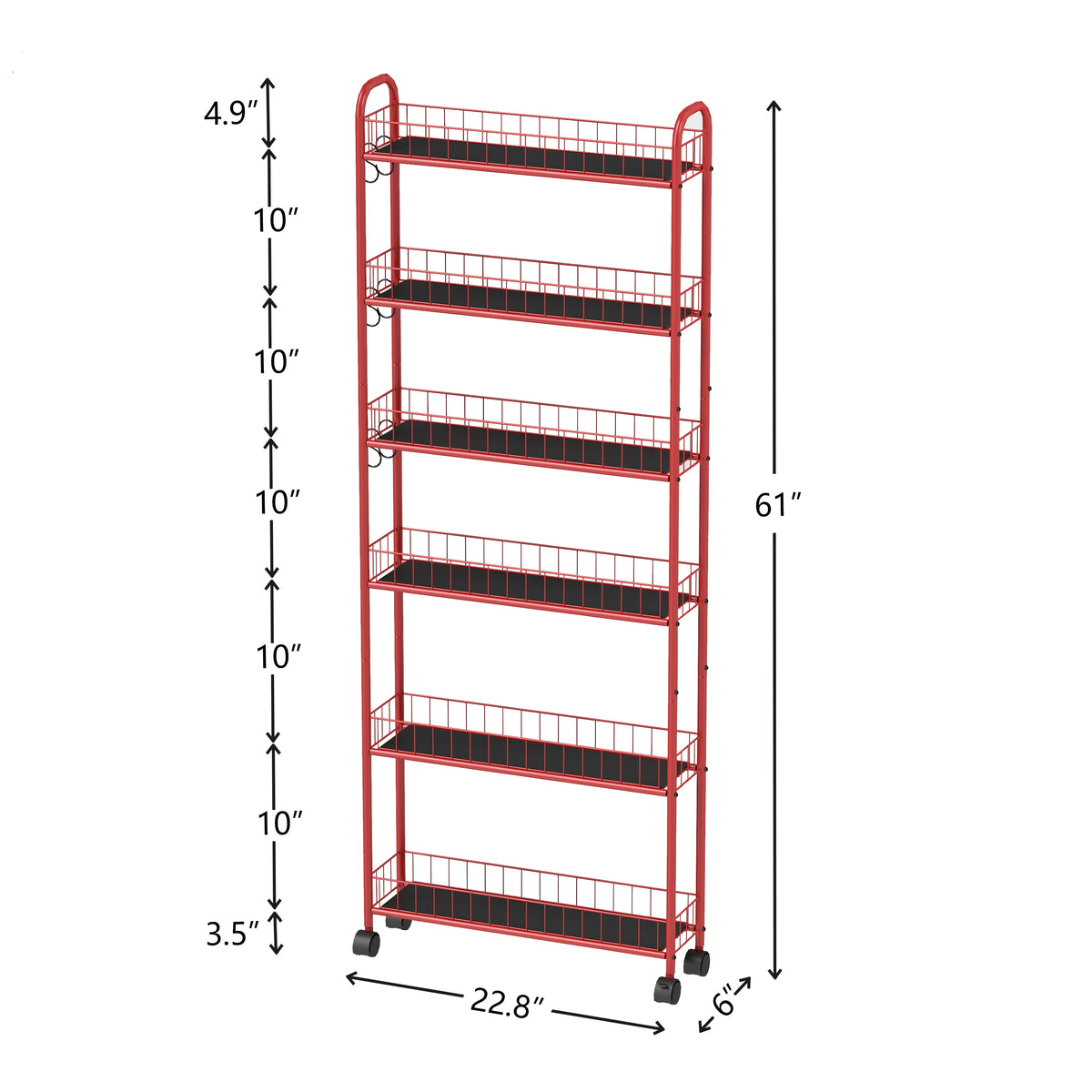 6-Tier Rolling Utility Cart – Red