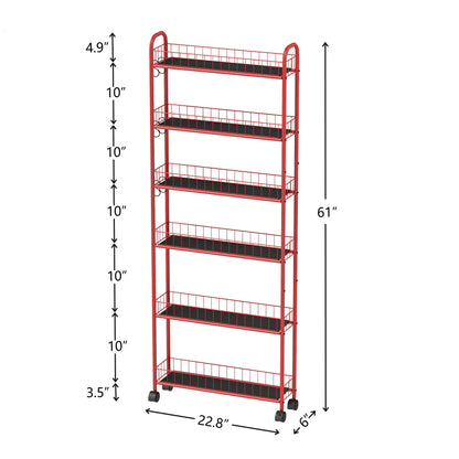 6-Tier Rolling Utility Cart – Red