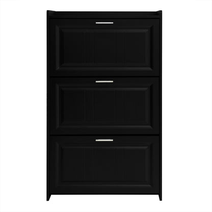 U-Can Black Shoe Storage Cabinet with 3 Flip Drawers