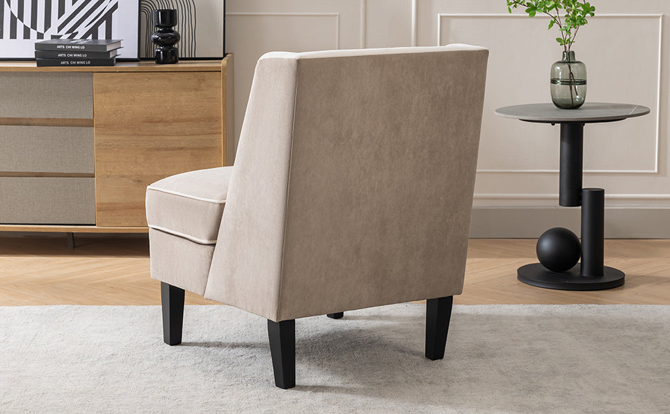 Velvet Wingback Accent Chair – Tan & Cream