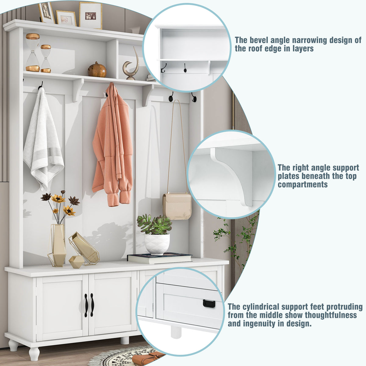 Modern Hall Tree with Drawers White