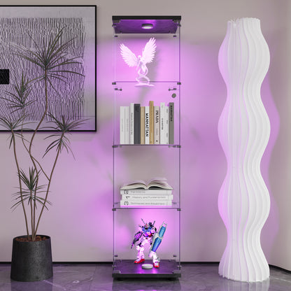 4-Layer LED Glass Display Cabinet Black