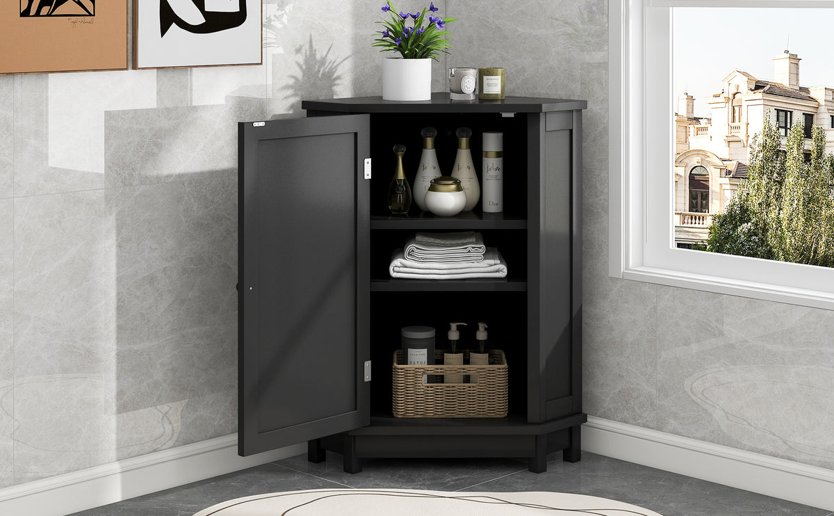 Black Corner Bathroom Storage Cabinet Adjustable Shelves