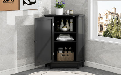 Black Corner Bathroom Storage Cabinet Adjustable Shelves