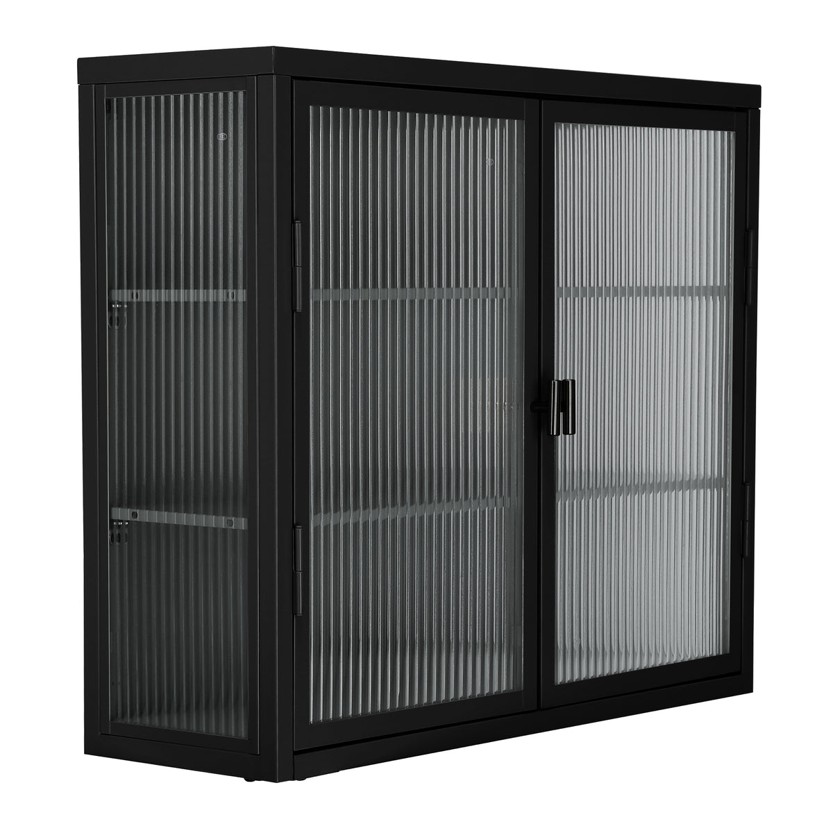 Retro Double Glass Wall Cabinet with Detachable Shelves White