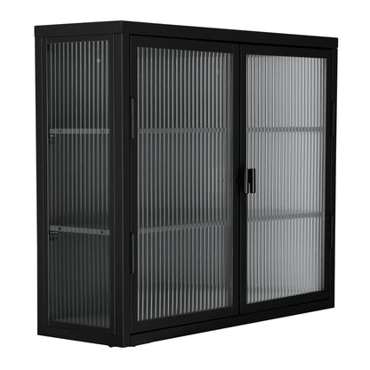 Retro Double Glass Wall Cabinet with Detachable Shelves White