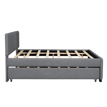 Full Upholstered Bed with Trundle Gray