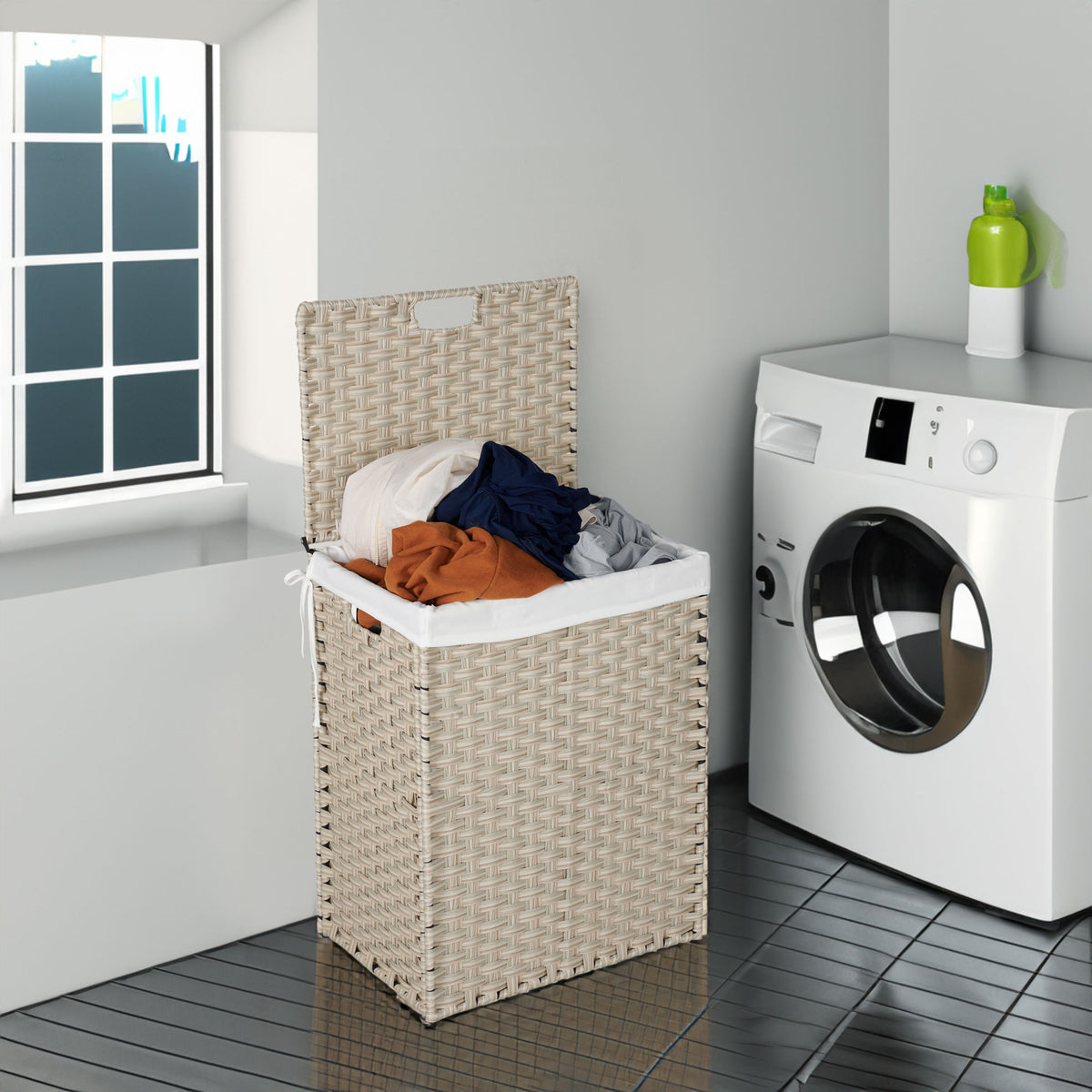 Light Grey Laundry Hamper with Lid and Wheels