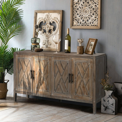 Wooden 4-Door Sideboard Brown Finish